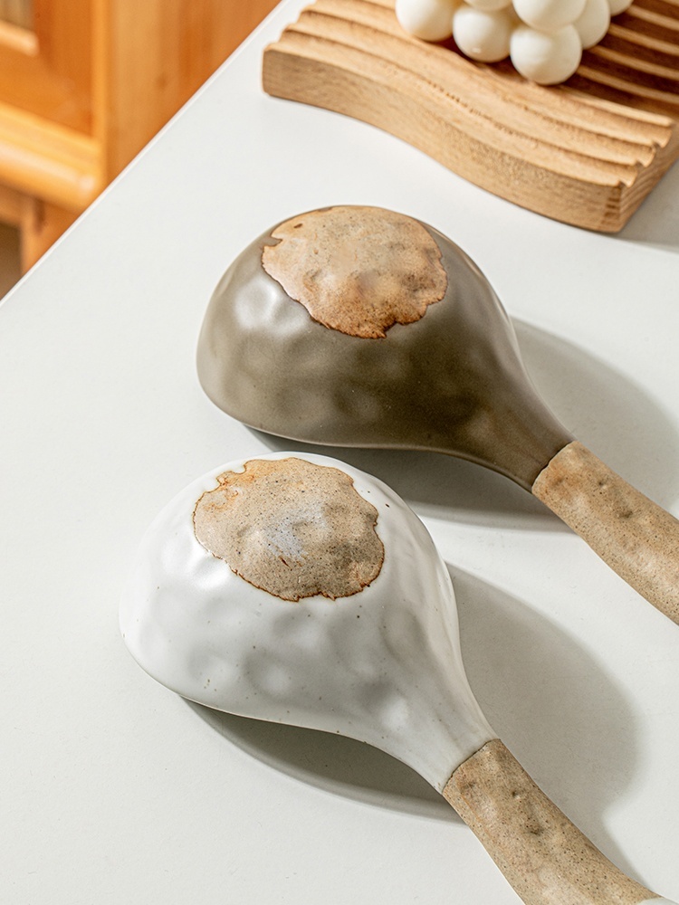 Ceramic Thickened Retro Stoneware Large Long-handle Spoon Household - Image 5