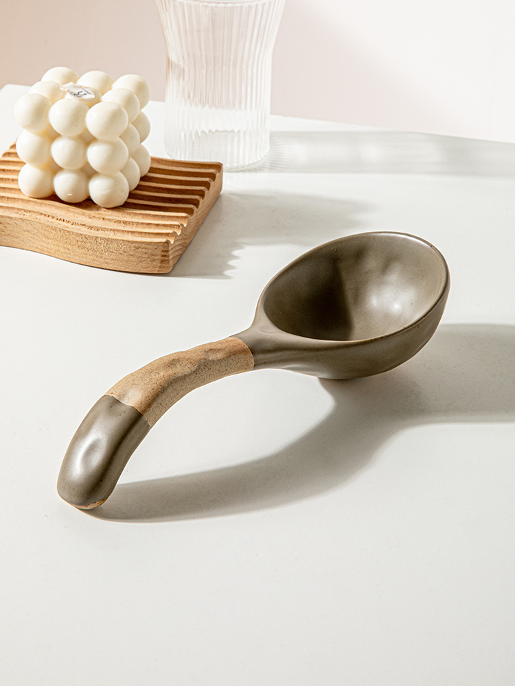 Ceramic Thickened Retro Stoneware Large Long-handle Spoon Household - Image 9