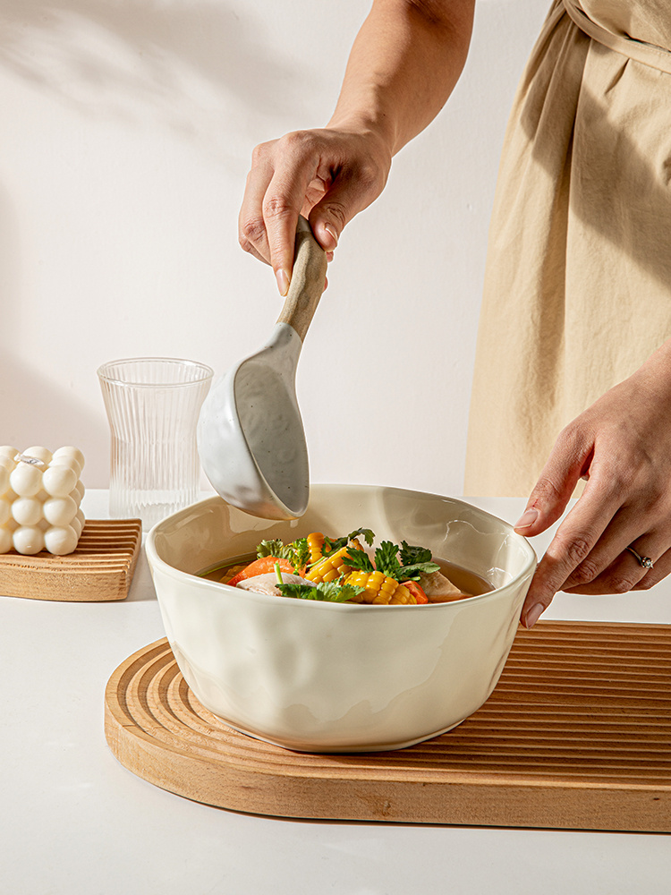 Ceramic Thickened Retro Stoneware Large Long-handle Spoon Household - Image 10