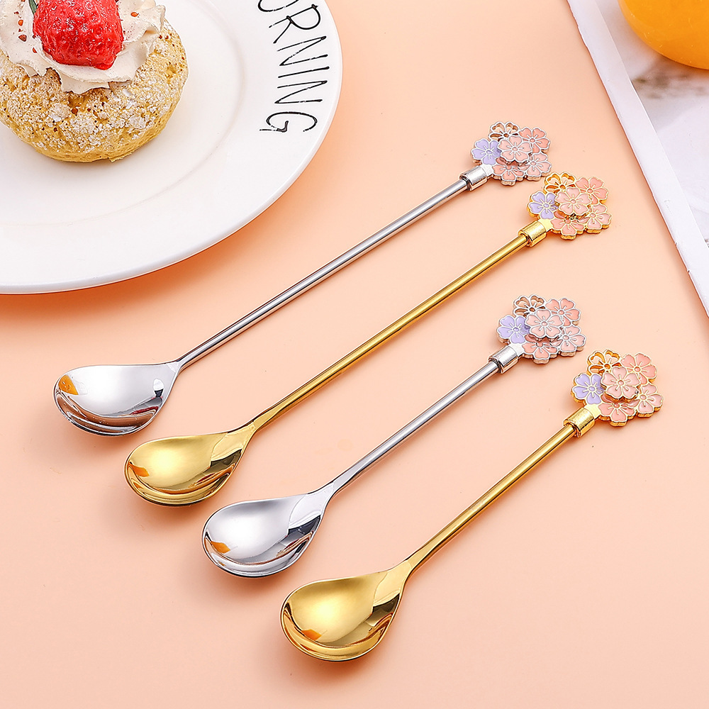 Creative 304 Cherry Blossom Dessert Coffee Cocktail Stirring Ice Spoon Hand Gift