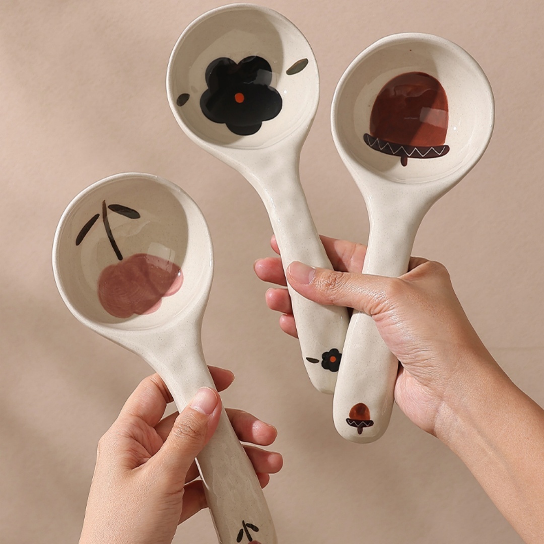 Ceramic Home Ladle Large Hand Painted Underglaze Big Spoon