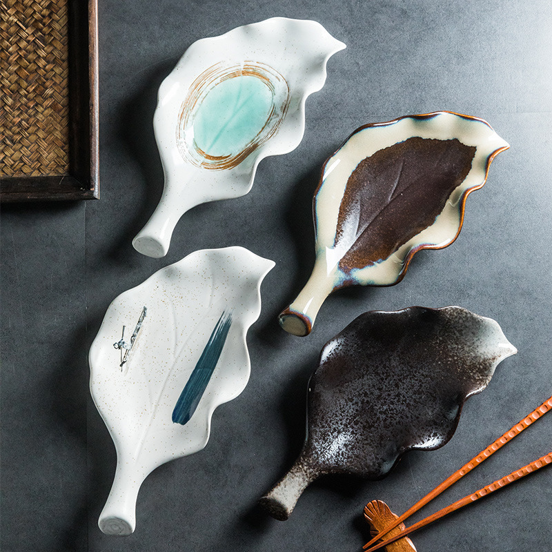 Creative Leaf Shaped Hand Painted Rough Ceramic Plate - Image 2