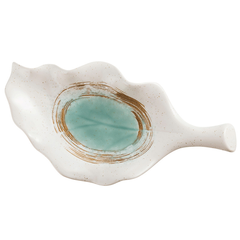 Creative Leaf Shaped Hand Painted Rough Ceramic Plate - Image 3