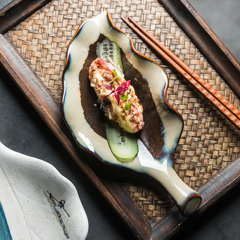 Creative Leaf Shaped Hand Painted Rough Ceramic Plate - Image 6