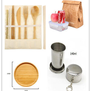 Stainless Steel Telescopic Cup Folding Cup Kraft Paper Lunch Box Bag Bamboo Utensils Set