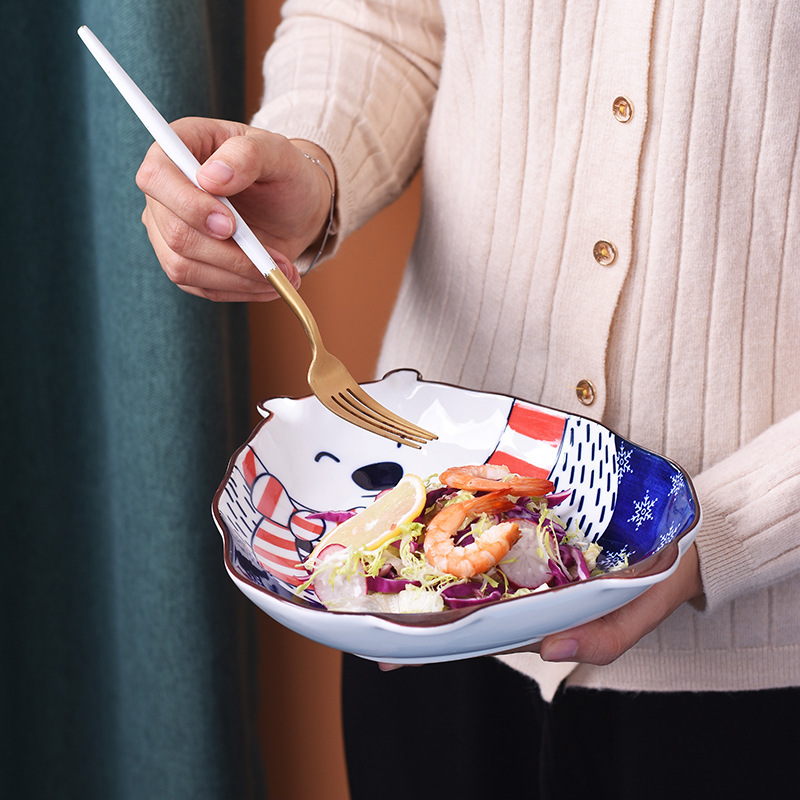 Animal Bakeware Hand-painted Underglaze Cartoon Tableware Plate Polar Bear Deep Plate - Image 2