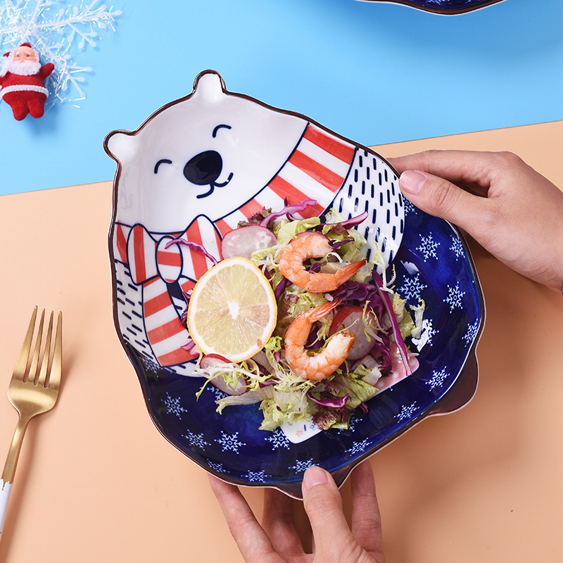 Animal Bakeware Hand-painted Underglaze Cartoon Tableware Plate Polar Bear Deep Plate - Image 5
