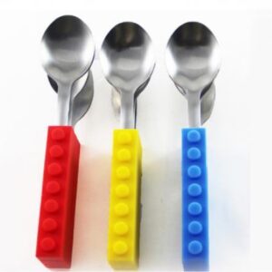 3PCS Creative Bricks Silicone Stainless Steel Portable Travel Kids  Cutlery Fork Picnic Set Gift For CHild Dinnerware