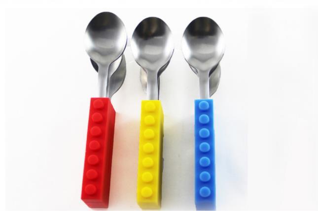 3PCS Creative Bricks Silicone Stainless Steel Portable Travel Kids Cutlery Fork Picnic Set Gift For CHild Dinnerware