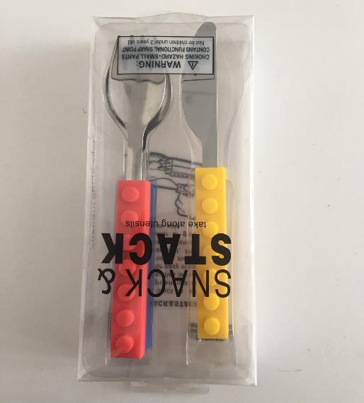 3PCS Creative Bricks Silicone Stainless Steel Portable Travel Kids Cutlery Fork Picnic Set Gift For CHild Dinnerware - Image 4