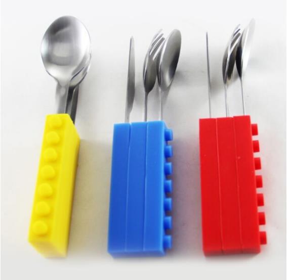 3PCS Creative Bricks Silicone Stainless Steel Portable Travel Kids Cutlery Fork Picnic Set Gift For CHild Dinnerware - Image 6