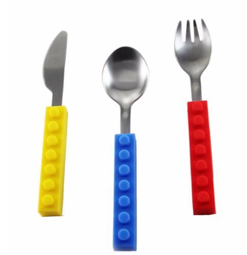 3PCS Creative Bricks Silicone Stainless Steel Portable Travel Kids Cutlery Fork Picnic Set Gift For CHild Dinnerware - Image 7