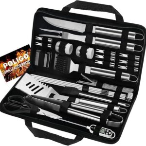 POLIGO 29 PCS BBQ Grill Accessories Stainless Steel BBQ Tools Grilling Tools Set With Storage Bag For Fathers Day Dads Birthday Presents - Camping Grill Utensils Set Ideal Grilling Gifts For Men Women
