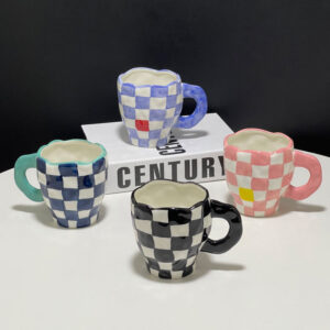 Hand-painted Plaid Water Personality Hand-kneaded Ceramic Coffee Cup