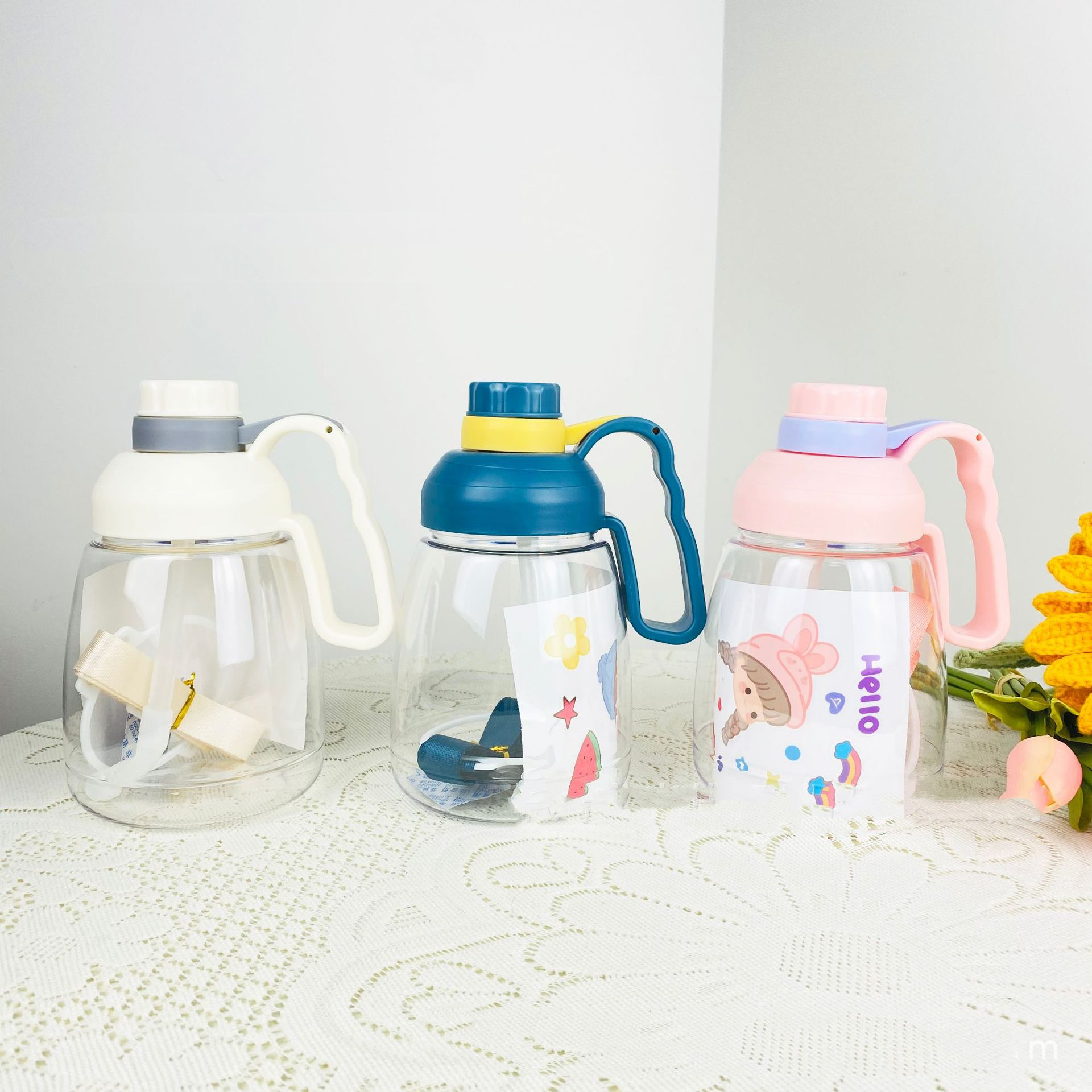 Cute Large Capacity Straw Water Cup Portable Sports Bottle