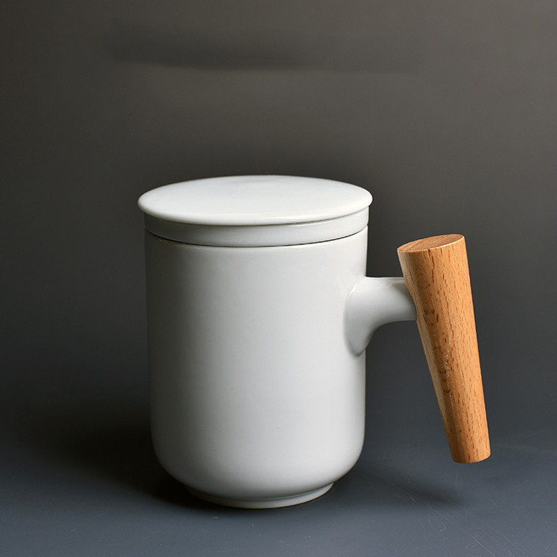 Ceramic Mark Cup With Lid Large Capacity Water Cup With Wooden Handle - Image 2