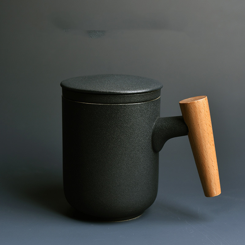 Ceramic Mark Cup With Lid Large Capacity Water Cup With Wooden Handle - Image 5