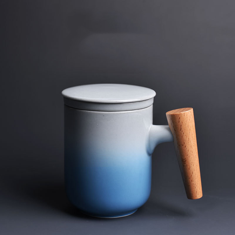 Ceramic Mark Cup With Lid Large Capacity Water Cup With Wooden Handle - Image 6