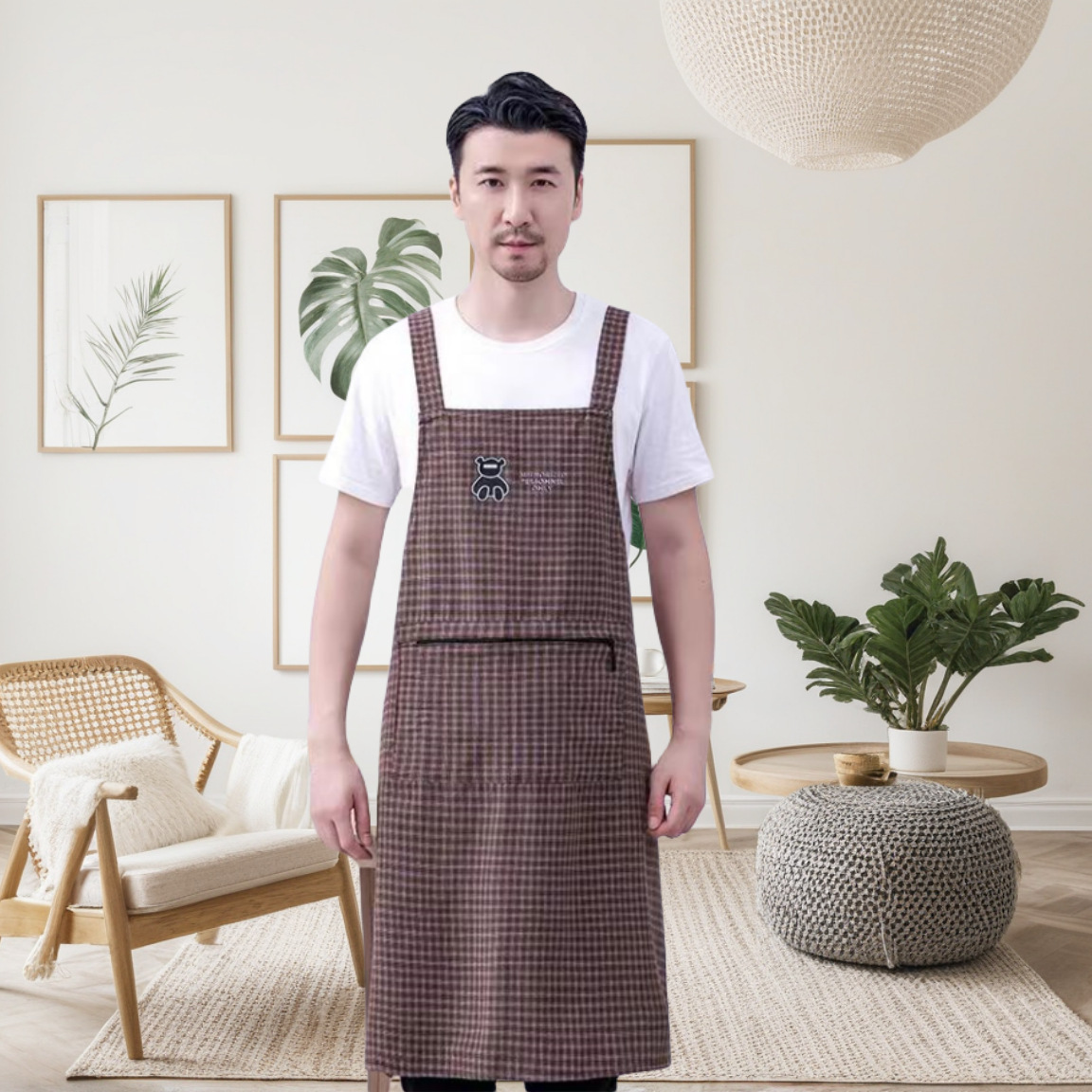 Extra Long And Fat Cotton Apron Suspender Kitchen Apron Adult Home Use Work Clothes - Image 8