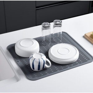 Gray Silicone Thickened Kitchen Dining Table Insulation Mat Drain Non-Slip Tableware Mat Large