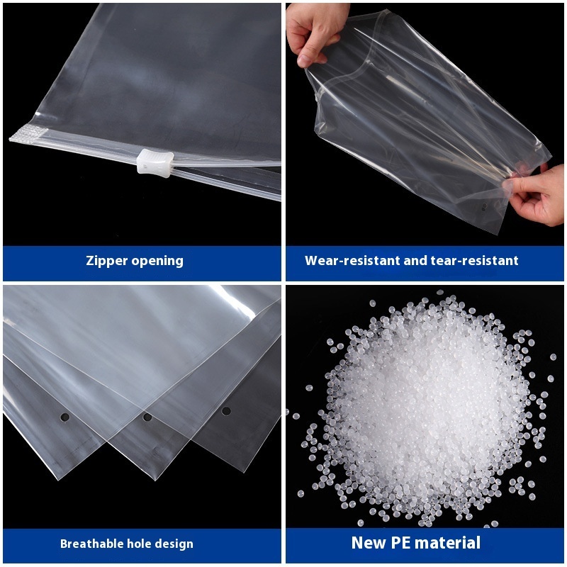 PE Transparent Zipper Bag Double-sided 8 Silk 12 Silk Clothing Bag - Image 3