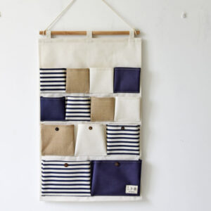 Cotton And Linen Fabric 13-pocket Striped Stitching Hanging Storage Bag
