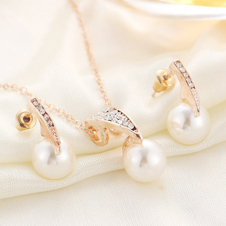 Pearl Necklace Earring Set Wedding Banquet Dress - Image 2