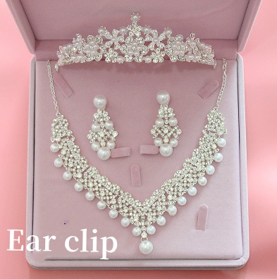 Hot bridal jewelry three sets of Korean big crown Wedding Pearl Necklace Set wedding accessories wholesale - Image 2