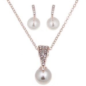 Bride Rhinestone Pearl Earrings Necklace Set Banquet Dress Jewelry