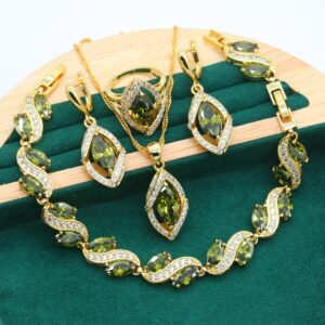 Anti-allergy AAA Zircon Bracelet Necklace Earring Ring Gold Ornament Suit