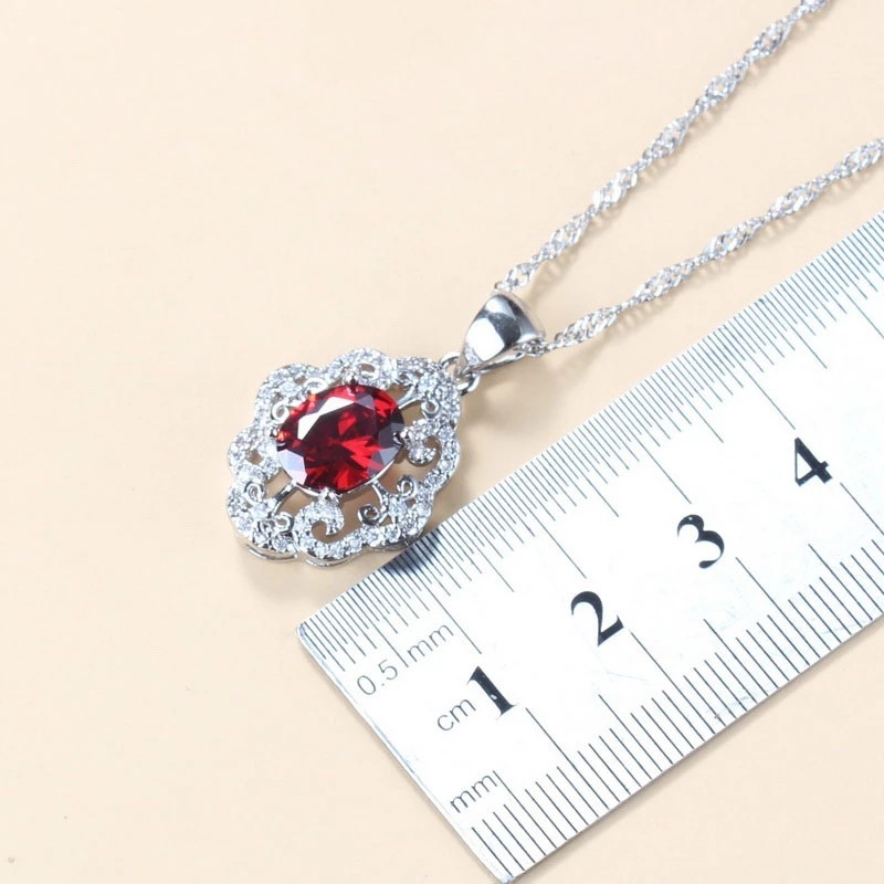 Garnet Cubic Zirconia Earrings Pendant Necklace Bracelet Ring Gift 4 PCs Set - Image 3