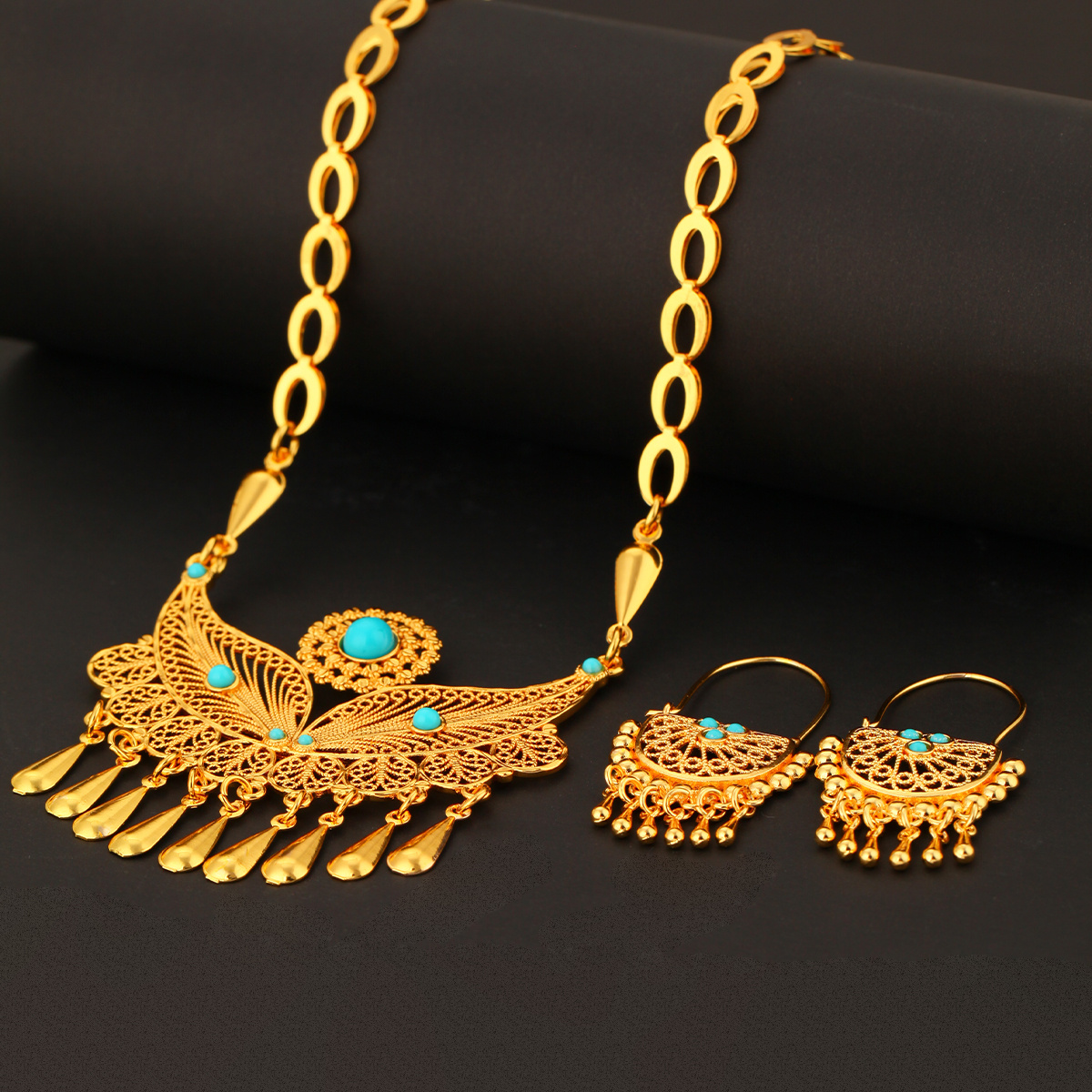 3pcs Fashionable And Personalized Water Droplet Tassel Copper Plated 18k Gold Women's Necklace And Earring Set, Suitable For Parties And Gifts, Daily Wear - Image 2