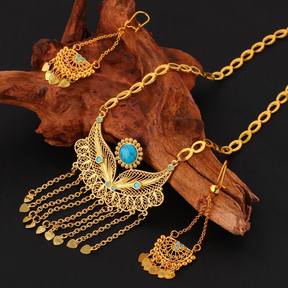 3pcs Fashionable And Personalized Water Droplet Tassel Copper Plated 18k Gold Women's Necklace And Earring Set, Suitable For Parties And Gifts, Daily Wear - Image 5