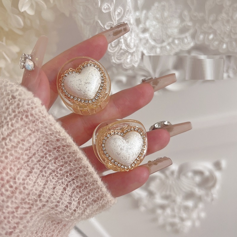 High-grade Girly Style Light Luxury Delicate Bead-set Diamond Love Pearl Cute Trumpet Loose Clip Head Clip Grip - Image 2