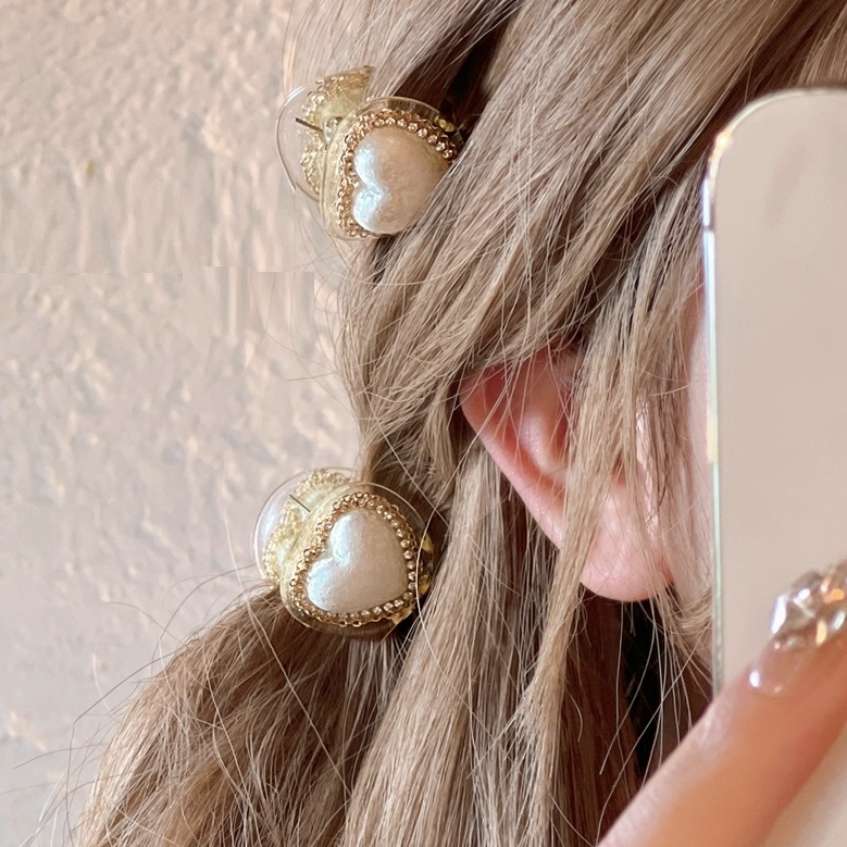 High-grade Girly Style Light Luxury Delicate Bead-set Diamond Love Pearl Cute Trumpet Loose Clip Head Clip Grip - Image 7
