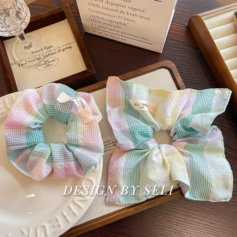 Colorful Plaid Square Scarf Korean Color Niche Headband Hair Accessories - Image 4