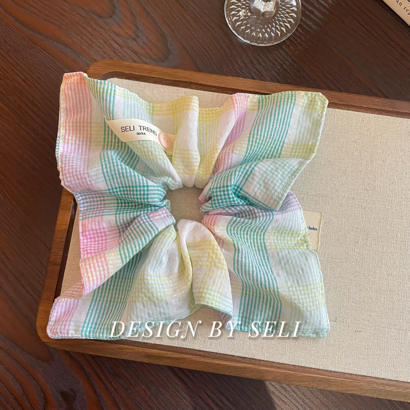 Colorful Plaid Square Scarf Korean Color Niche Headband Hair Accessories - Image 7