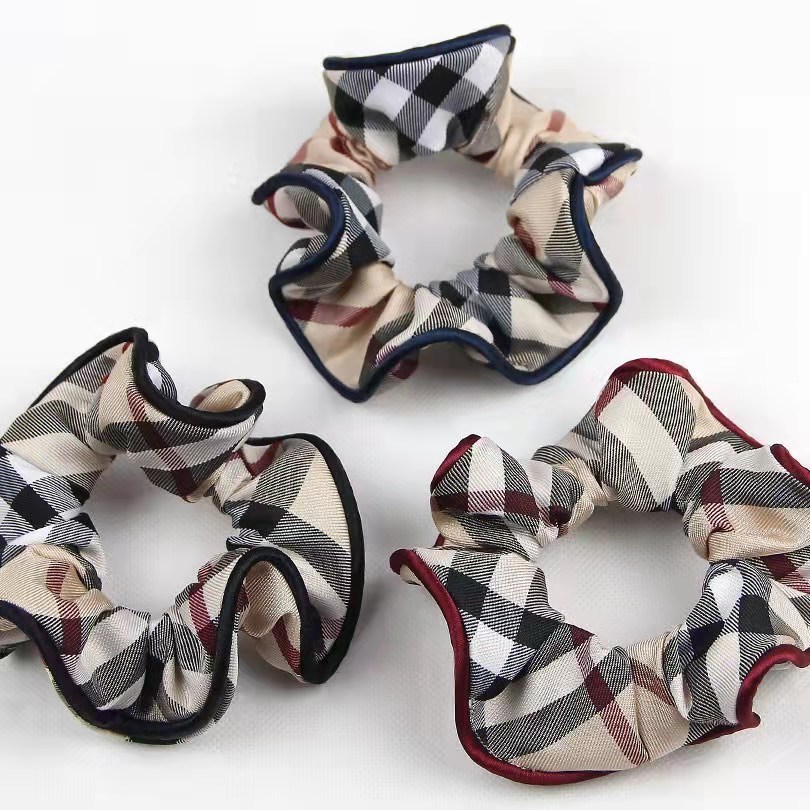 Simple New Classic Plaid Fabric Large Intestine Hair Ring I - Image 2
