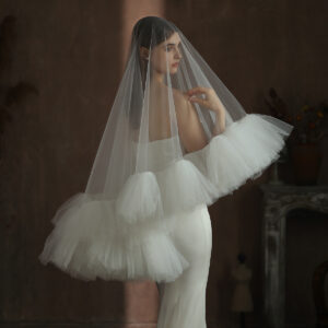 Heavy Industry Ruffled Bridal Veil White Double Layer Studio Travel Photo Exterior Puffy Soft Veil