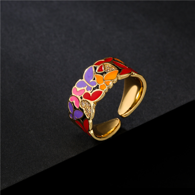 Fashionable Personality Dripping Copper Micro-inlaid Zircon Butterfly Ring Female - Image 3
