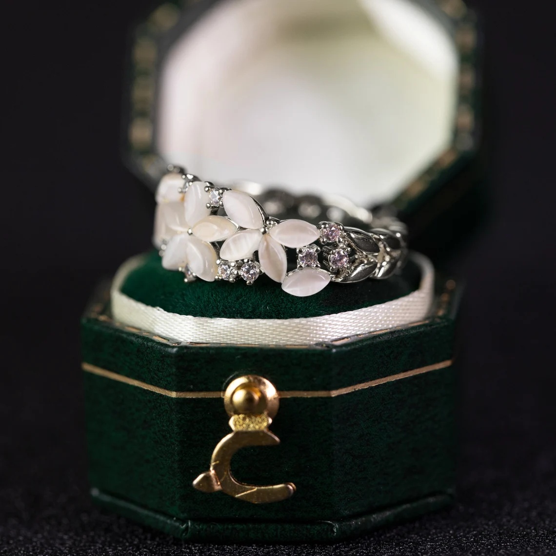 Floral Wedding Band For Women 18K 14K Gold S925 Silver Diamond Ring - Image 5