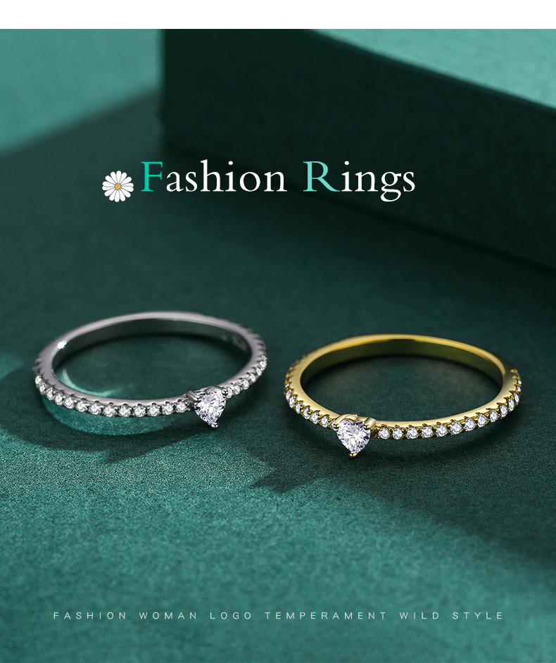 S925 Sterling Silver Light Luxury Simulation Diamond Heart-shaped Love Simple Wild Ring - Image 4