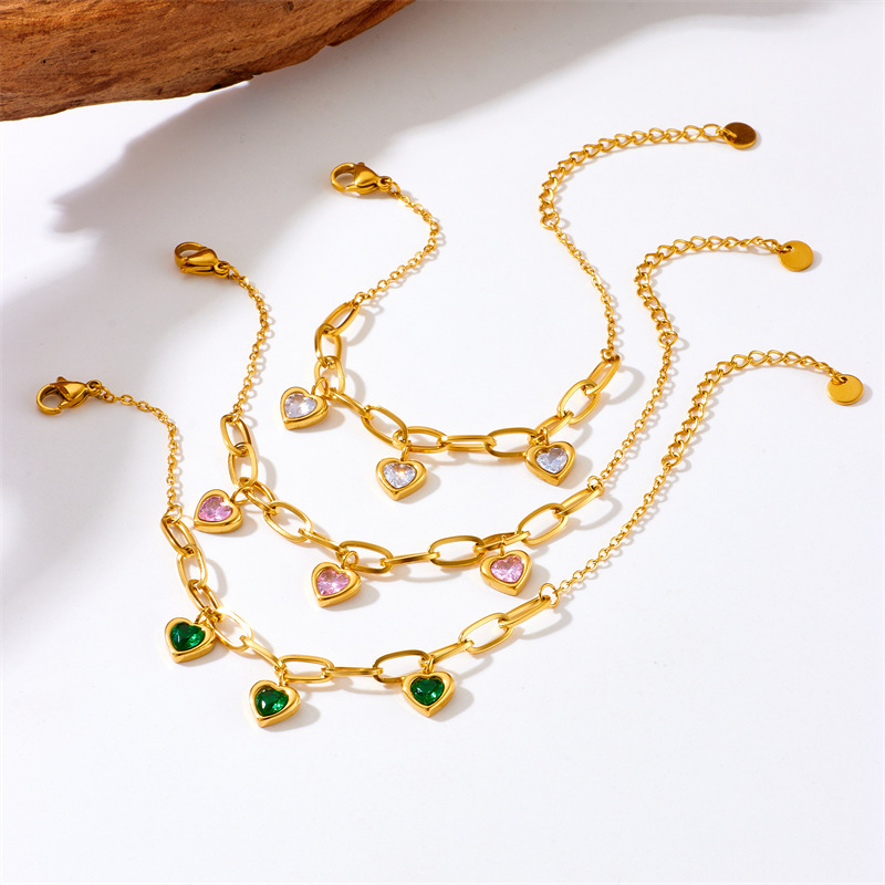 Vintage Gold Plated Love Pendant Titanium Steel Chain Bracelet - Image 2