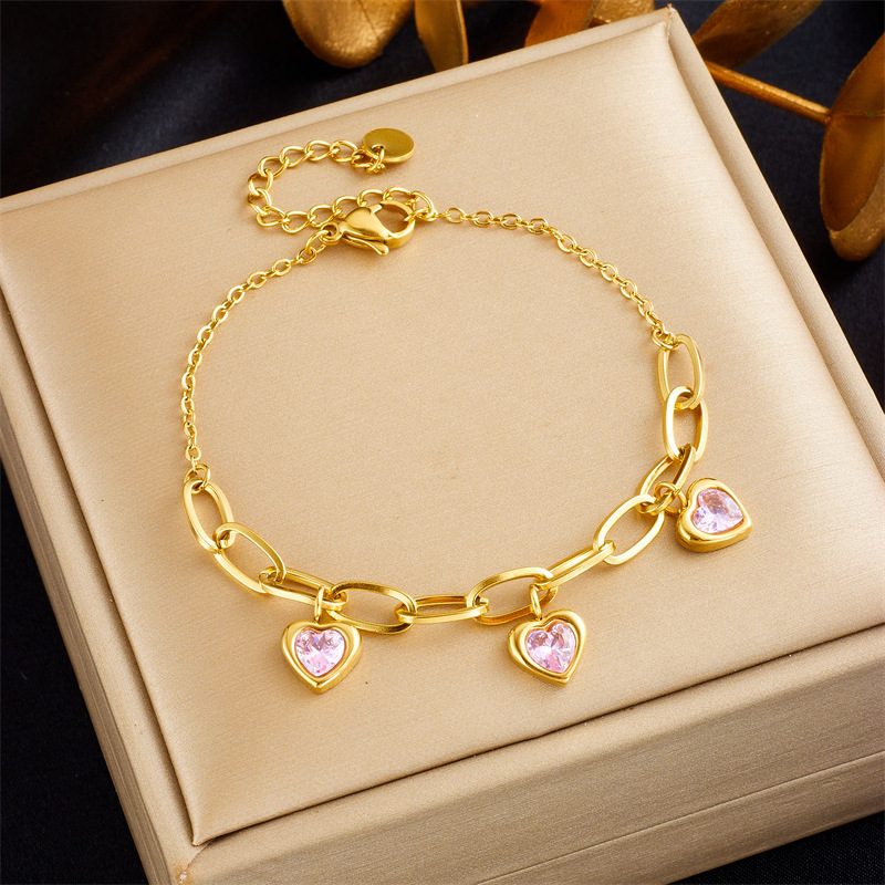 Vintage Gold Plated Love Pendant Titanium Steel Chain Bracelet - Image 7