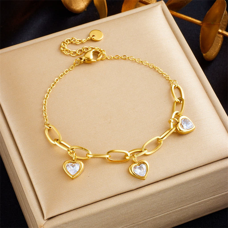 Vintage Gold Plated Love Pendant Titanium Steel Chain Bracelet - Image 8