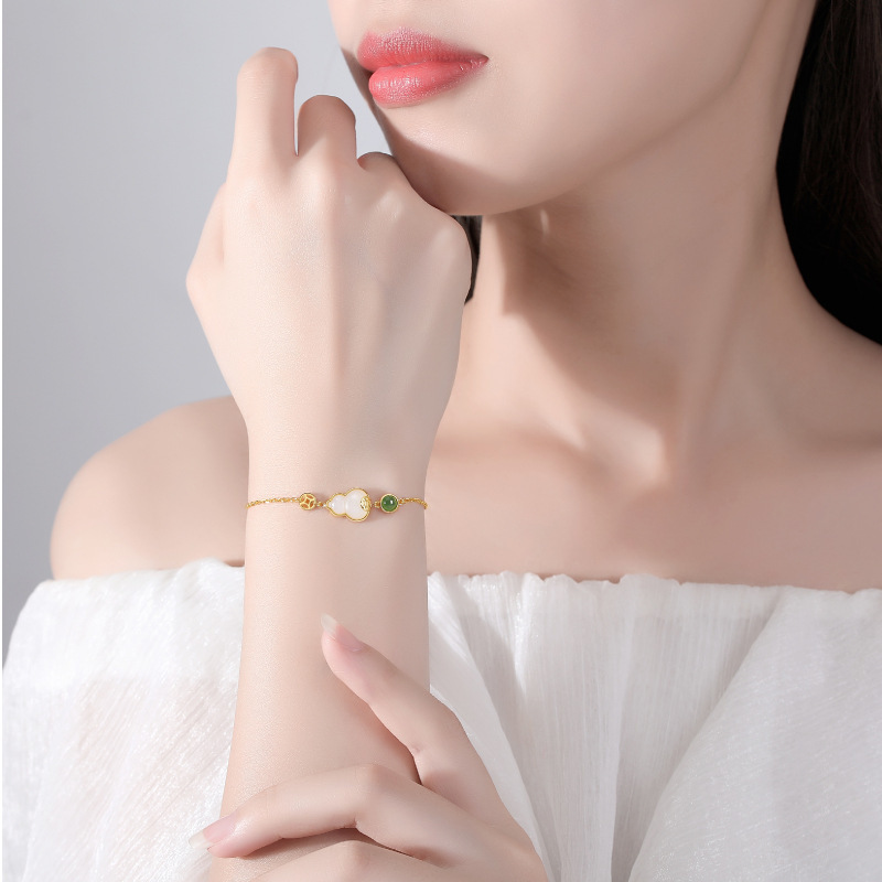Sterling Silver National Style High-grade Natural Hetian Jade Bracelet - Image 3