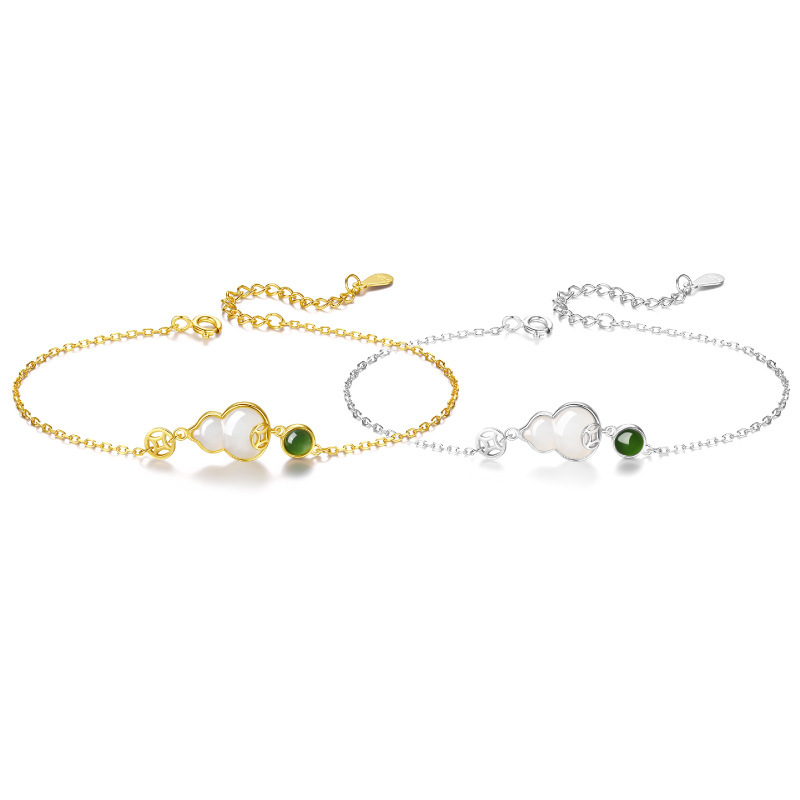 Sterling Silver National Style High-grade Natural Hetian Jade Bracelet - Image 4