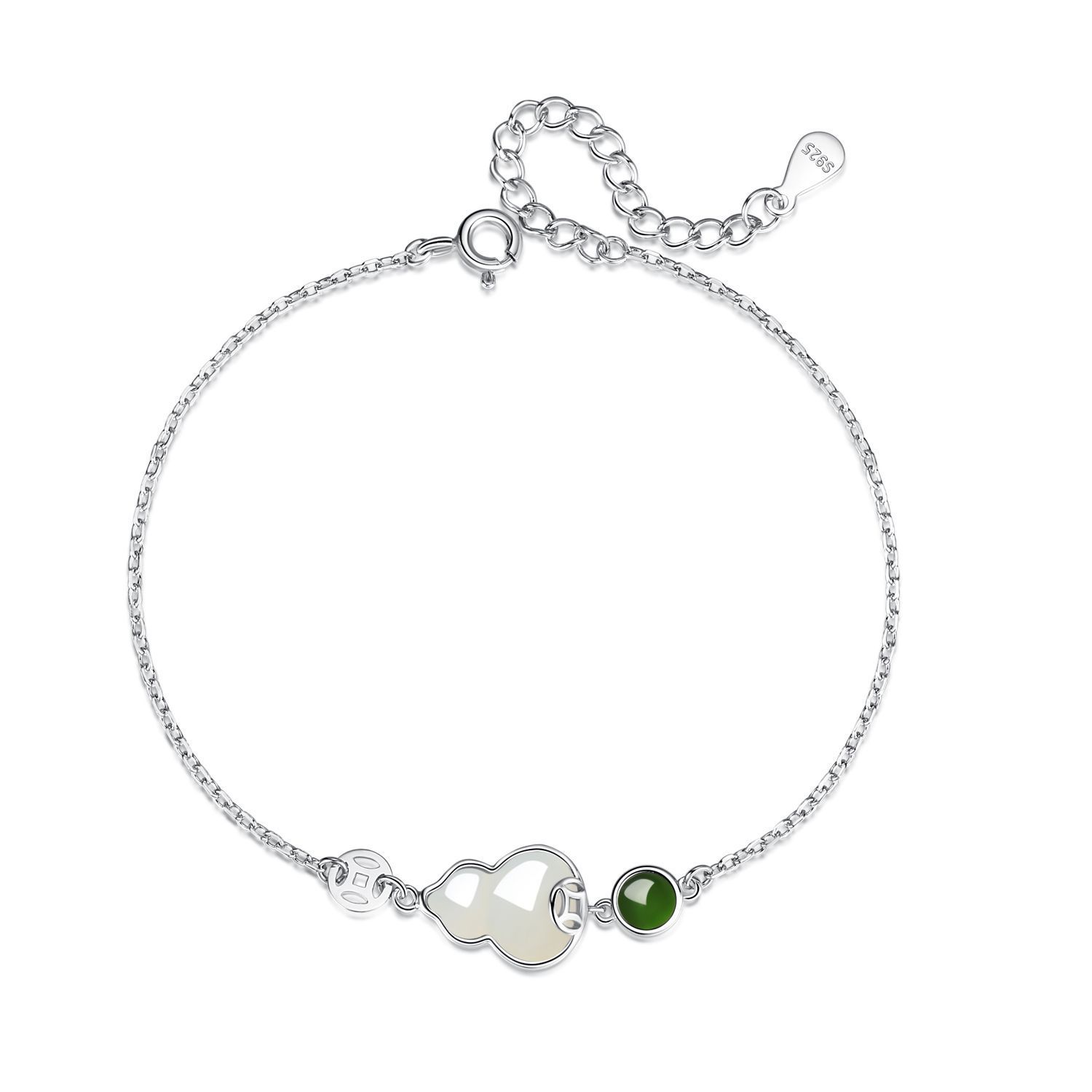 Sterling Silver National Style High-grade Natural Hetian Jade Bracelet - Image 6