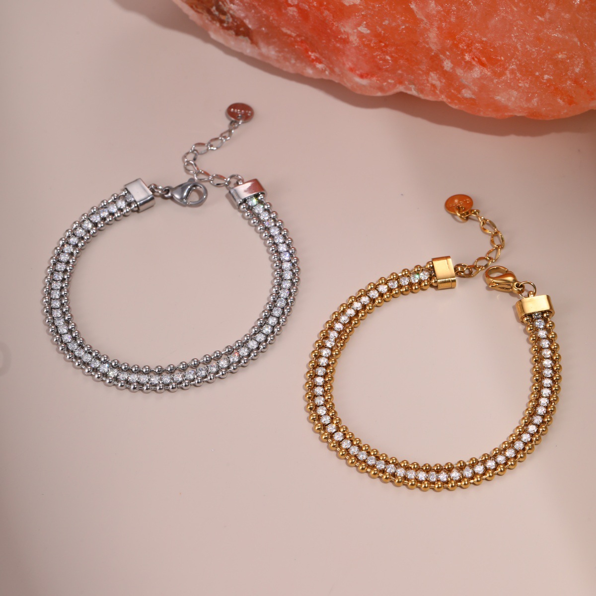 Rhinestone-encrusted Chain Stainless Steel Bracelet - Image 2