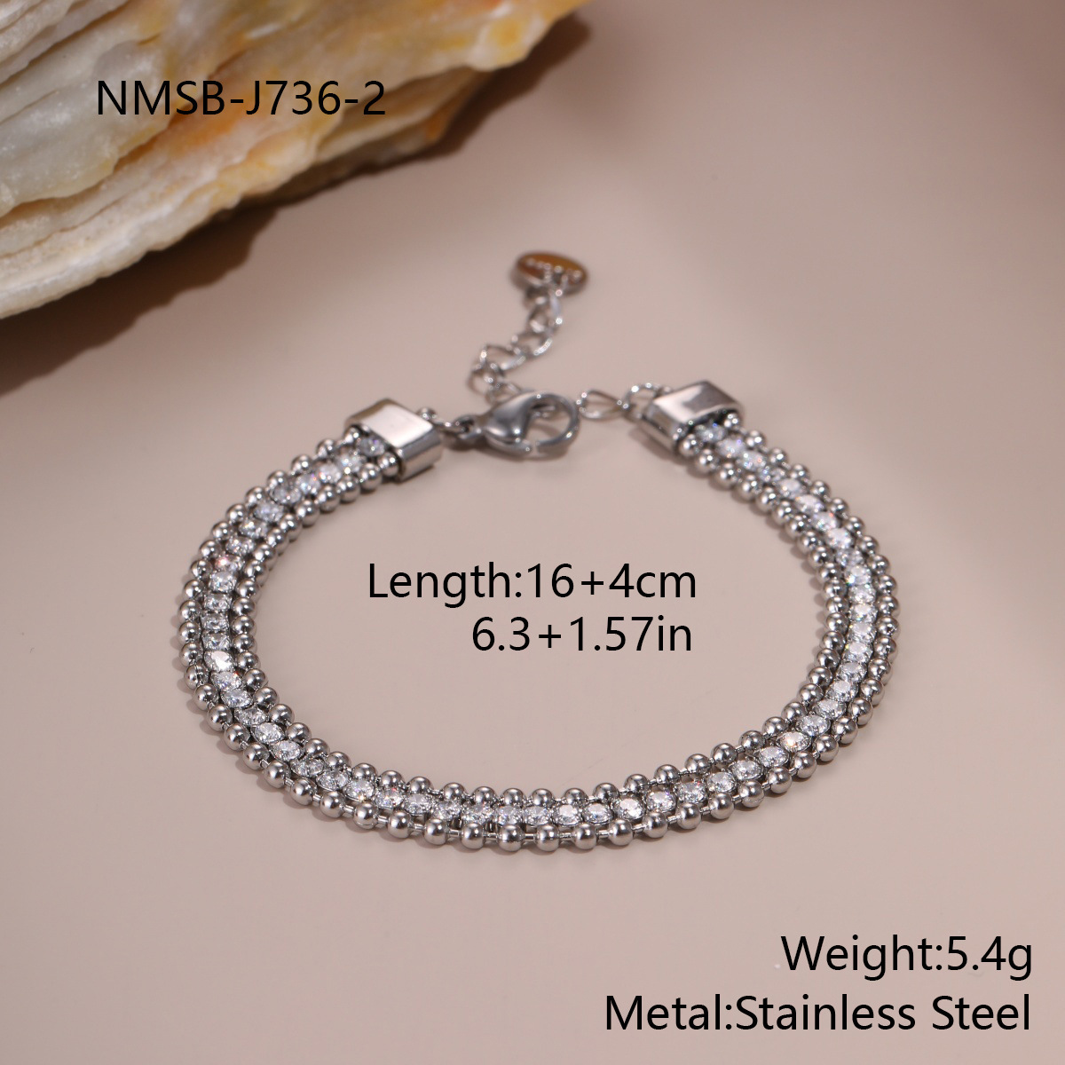 Rhinestone-encrusted Chain Stainless Steel Bracelet - Image 7